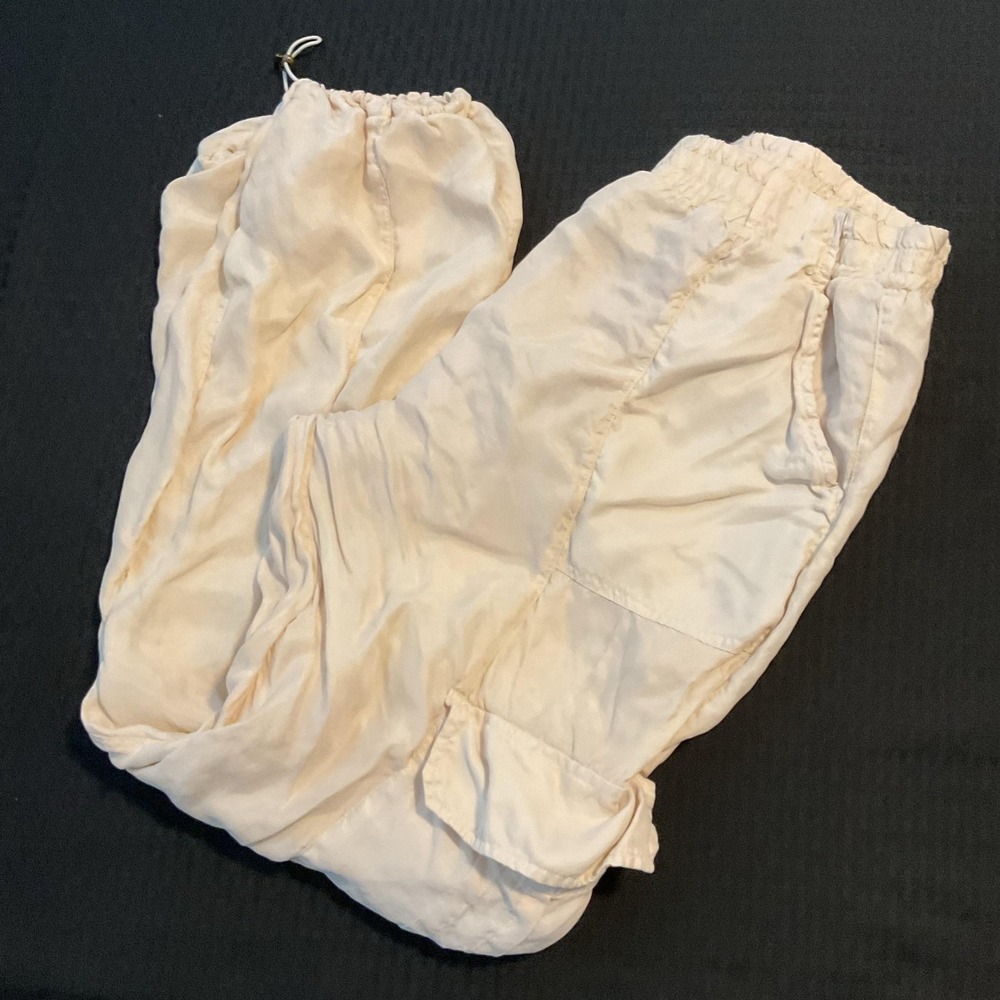 Aqua Pants Womens Medium White Satin Jogger Lined Elastic Waist Pockets Casual
